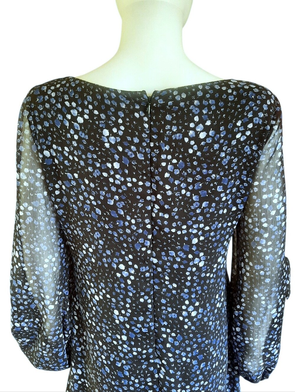 CHAPS RALPH LAUREN Navy Floral Georgette Long Slit Sleeves Shift Dress Sz 6 - Picture 4 of 7